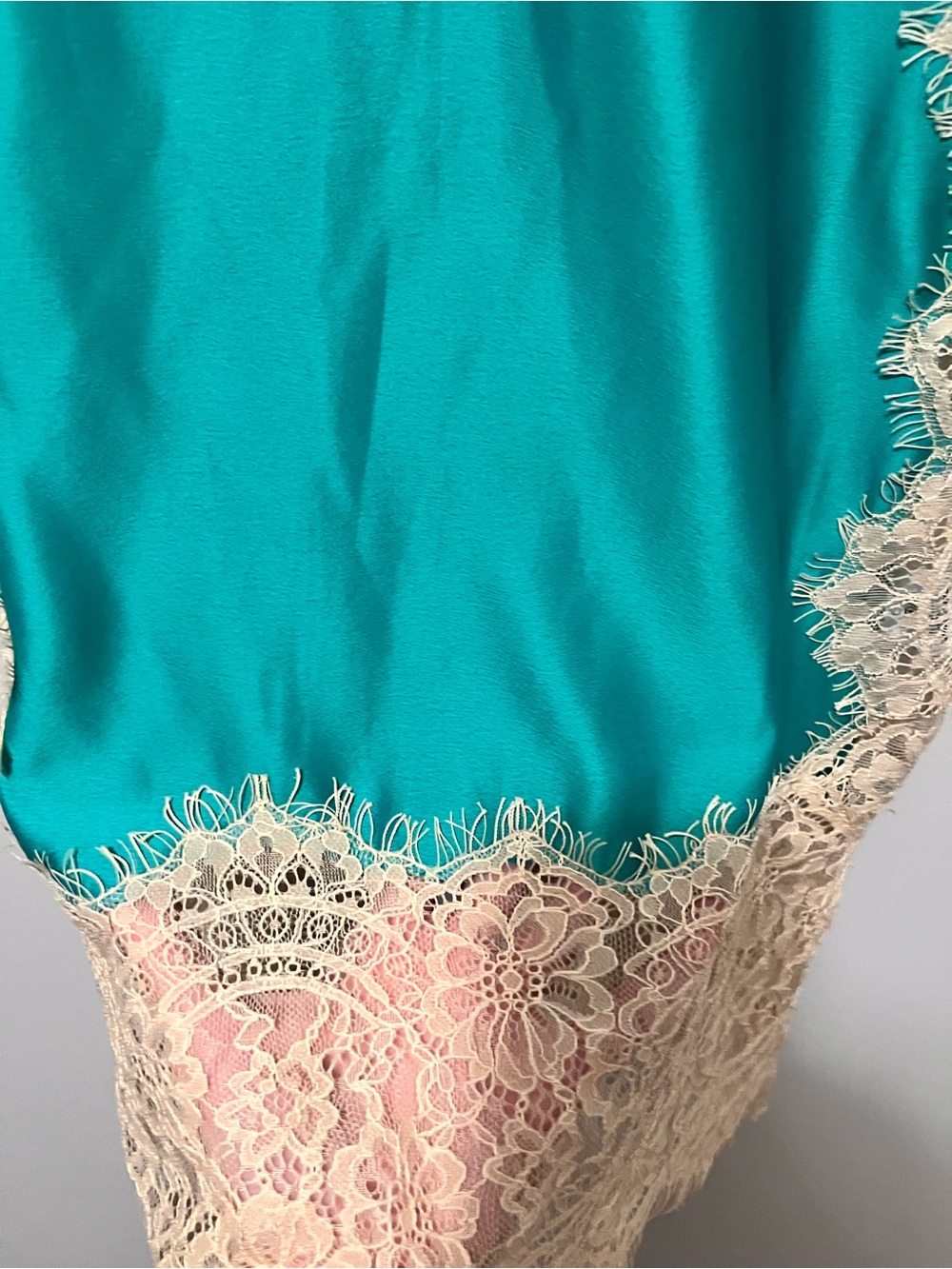 NWT🎉 Anthropologie Teal Satin Midi Skirt with Cream Lace Hem - Picture 6 of 16